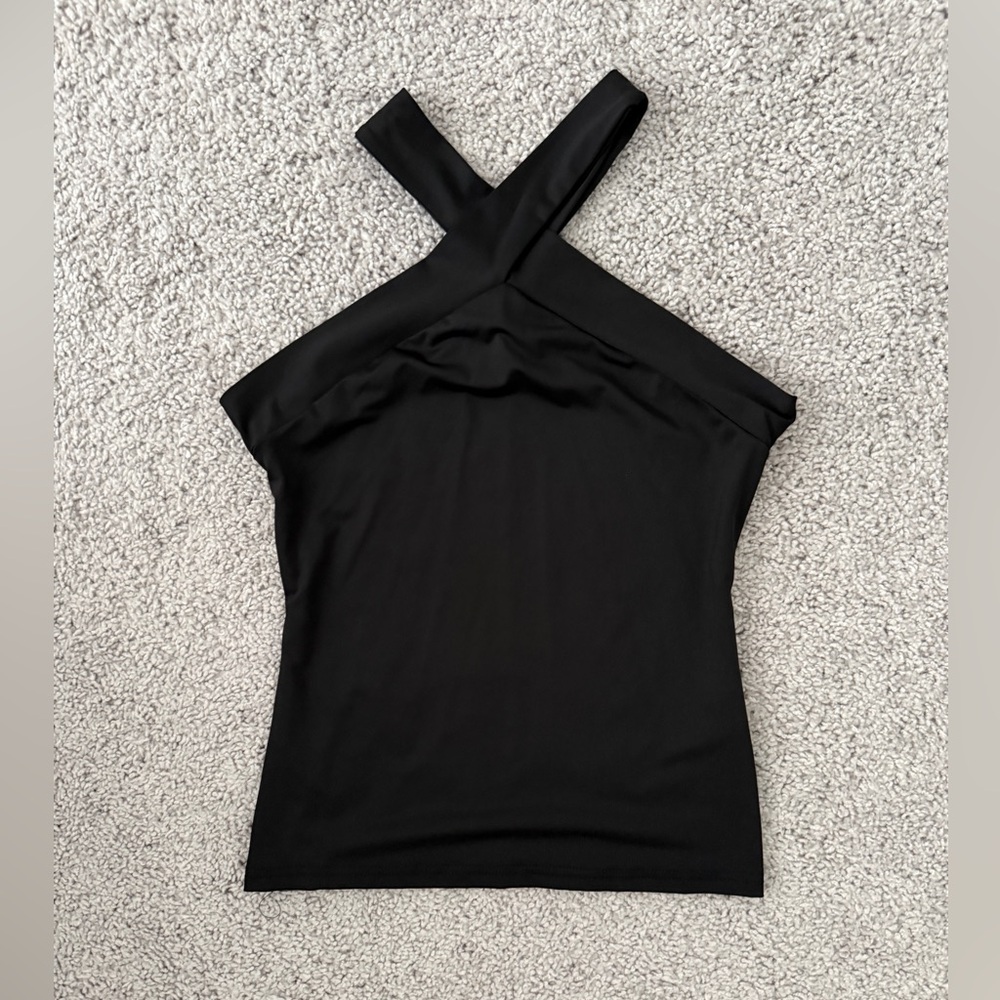 Sleeveless Cross-Strap Black Women's Top